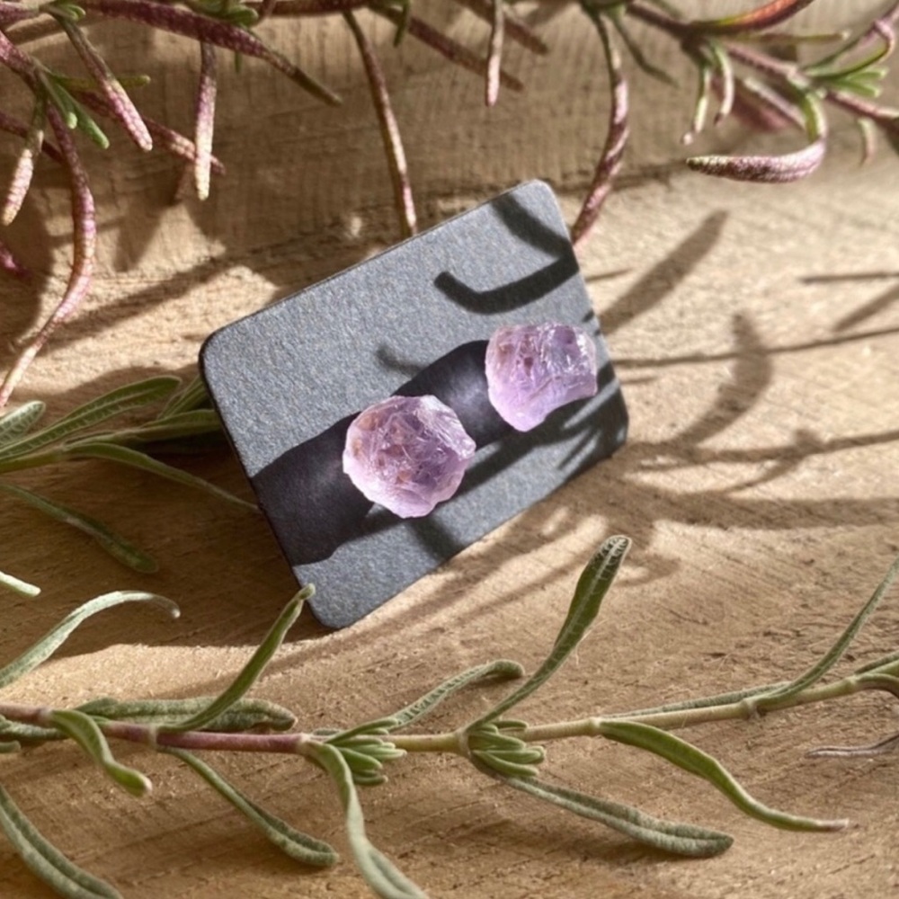 🆕 Pure Raw Amethyst S925 Sterling Stud Earrings - Picture 9 of 11